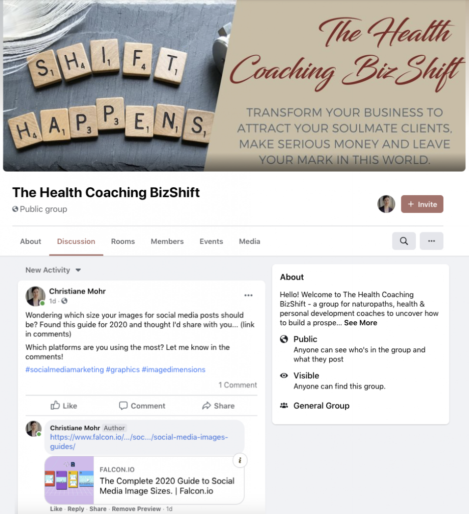 facebook group The Health Coaching BizShift